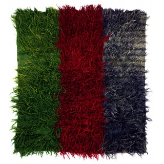 Vintage Mohair Wool Tulu Rug in Green, Red and Blue