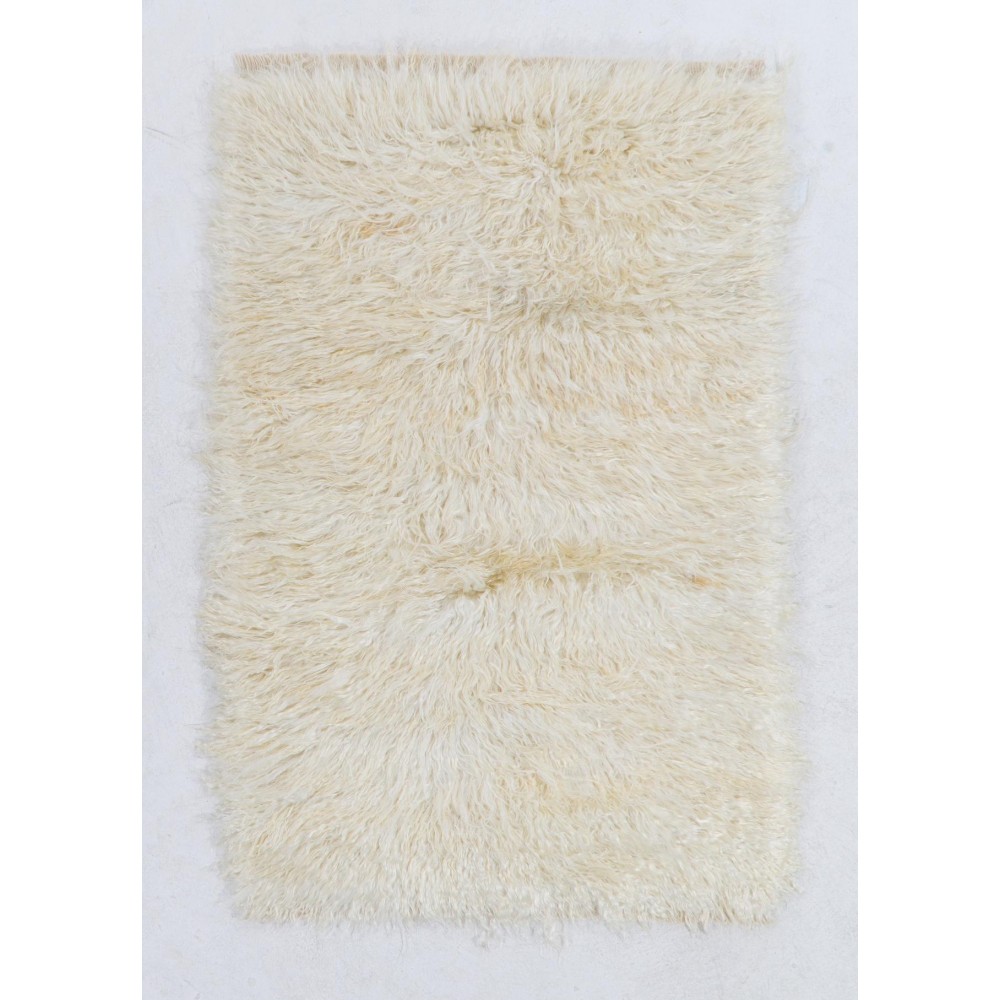 Handmade Shag Pile Rug Made of Natural Beige Mohair Wool. Custom Options Availab