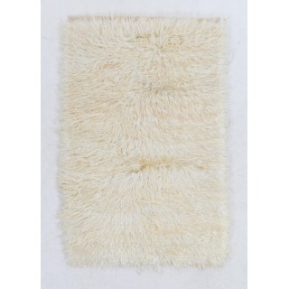 Handmade Shag Pile Rug Made of Natural Beige Mohair Wool. Custom Options Availab