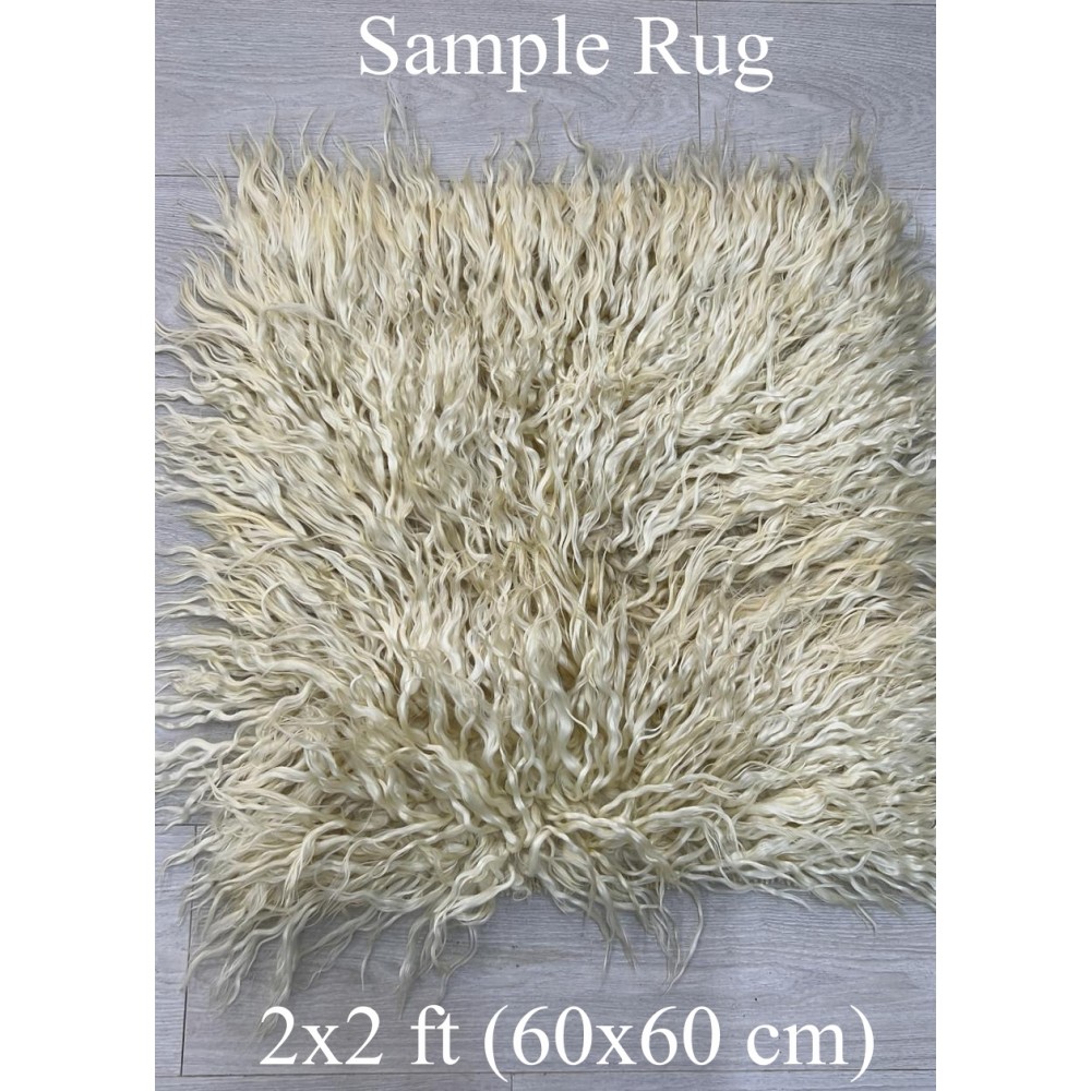 Handmade Shag Pile Rug Made of Natural Beige Mohair Wool. Custom Options Available Handmade Shag Pile Rug Made of Natural Beige Mohair Wool. Custom Options Available