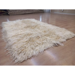 Handmade Shag Pile Rug Made of Natural Beige Mohair Wool. Custom Options Availab