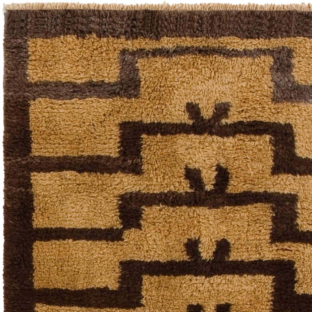 Hand-Knotted Turkish Tulu Rug with Ascending Arches in Mustard & Brown Colors, Made-to-Order, Customizable