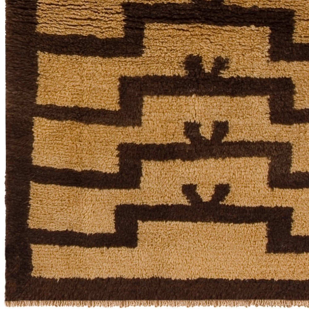 Hand-Knotted Turkish Tulu Rug with Ascending Arches in Mustard & Brown Colors, Made-to-Order, Customizable