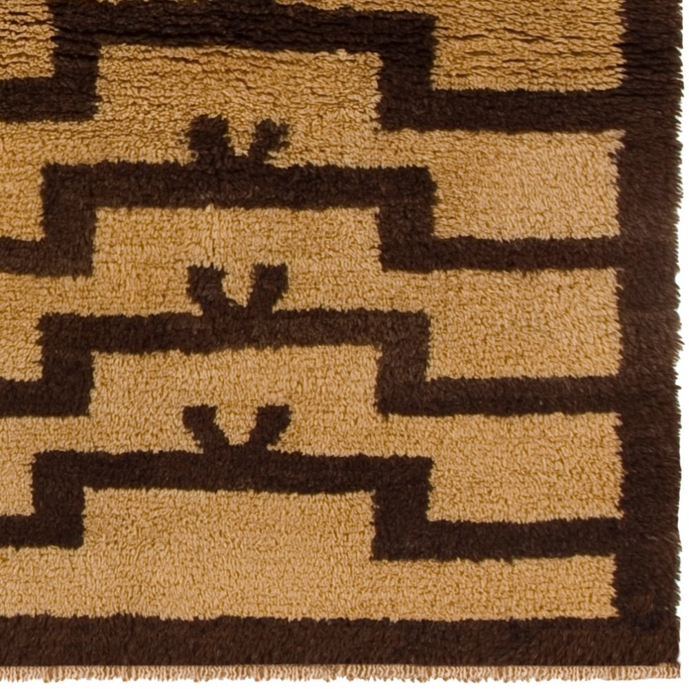 Hand-Knotted Turkish Tulu Rug with Ascending Arches in Mustard & Brown Colors, Made-to-Order, Customizable