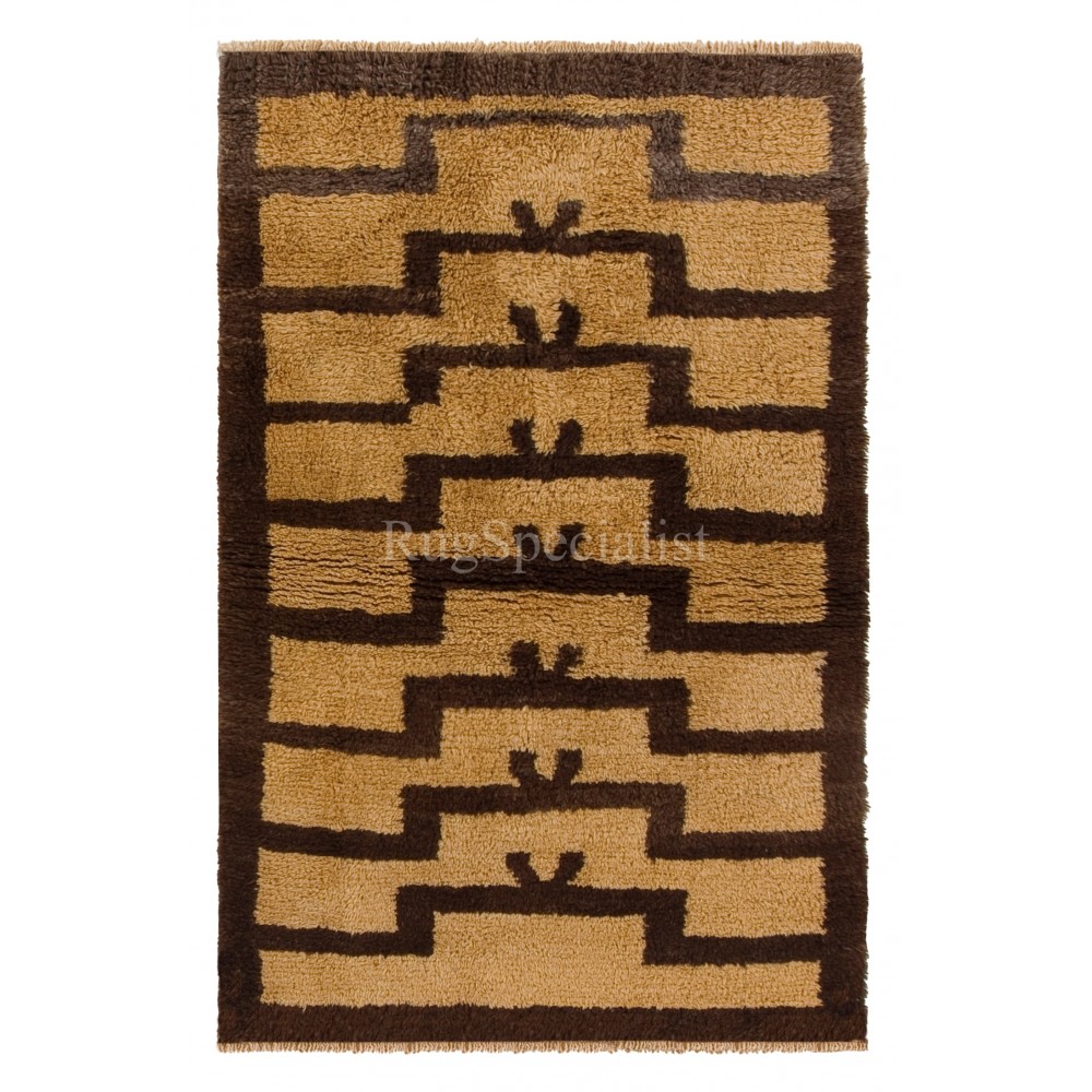 Hand-Knotted Turkish Tulu Rug with Ascending Arches in Mustard & Brown Colors, Made-to-Order, Customizable