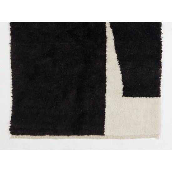 Contemporary Hand Knotted Moroccan Wool Rug in Blue, Black and Cream