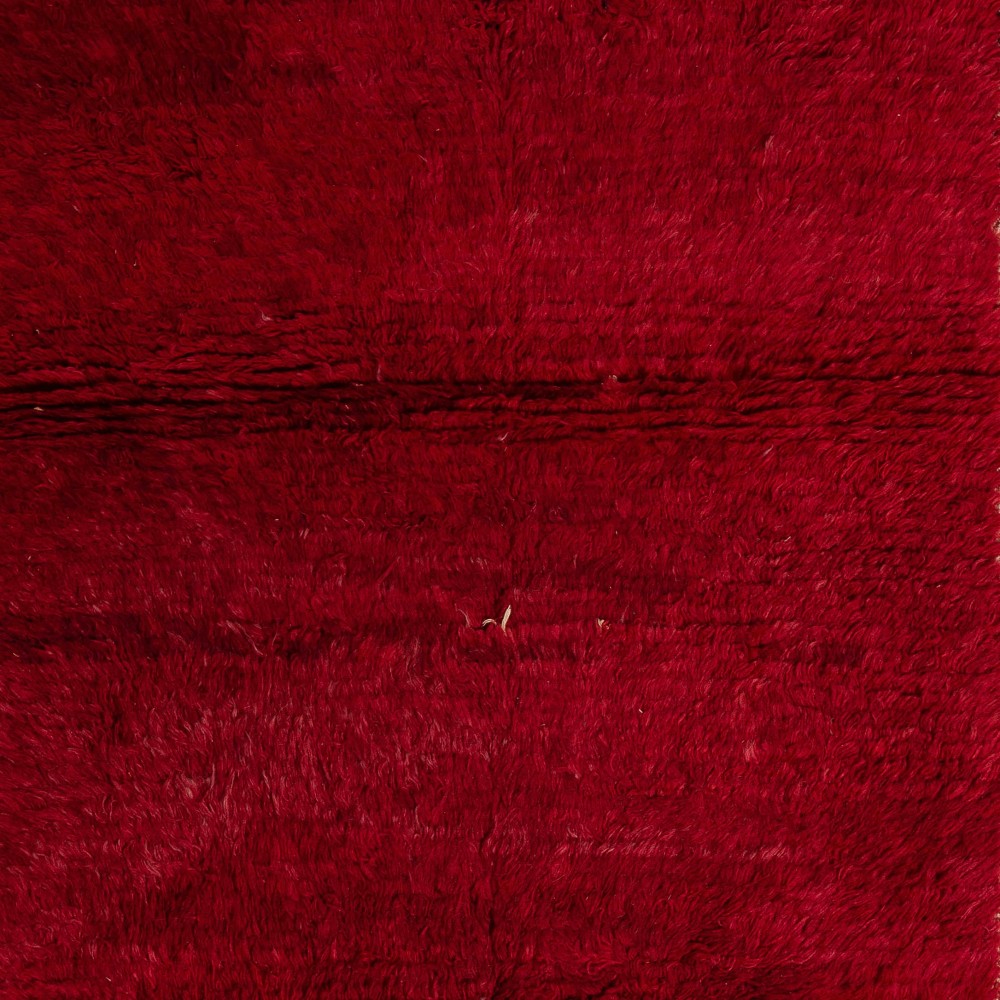 Solid Red Vintage Hand-Knotted Turkish Tulu Rug with Minimalist Ivory Border. 100% Wool Solid Red Vintage Hand-Knotted Turkish Tulu Rug with Minimalist Ivory Border. 100% Wool