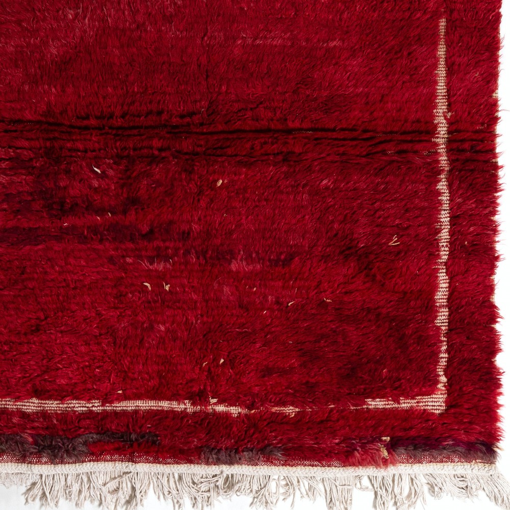 Solid Red Vintage Hand-Knotted Turkish Tulu Rug with Minimalist Ivory Border. 100% Wool Solid Red Vintage Hand-Knotted Turkish Tulu Rug with Minimalist Ivory Border. 100% Wool