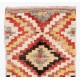 Multicolor Hand-Knotted Vintage Tulu Runner Rug, Checkered Wool Carpet