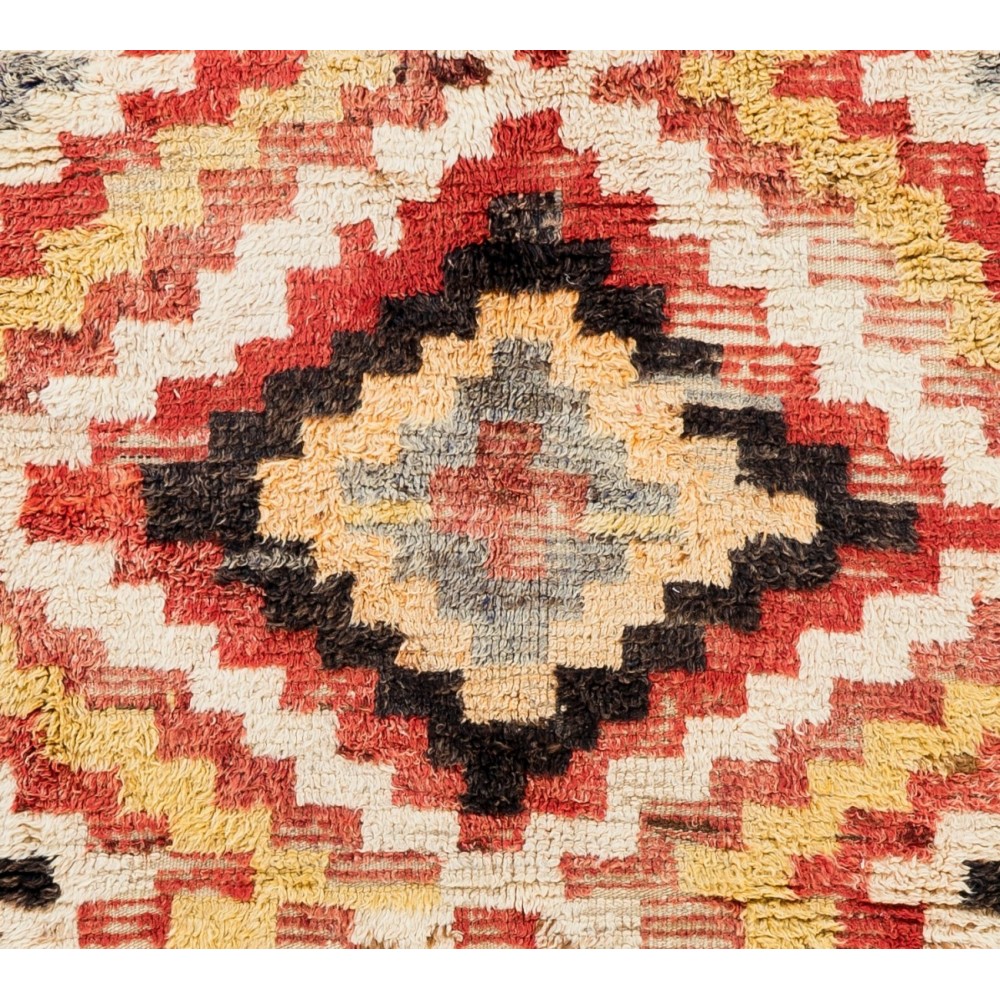 Vintage Turkish Tulu Rug, 100% Wool, Colorful Handknotted Checkered Carpet