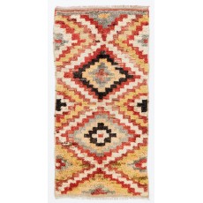 Vintage Turkish Tulu Rug, 100% Wool, Colorful Handknotted Checkered Carpet