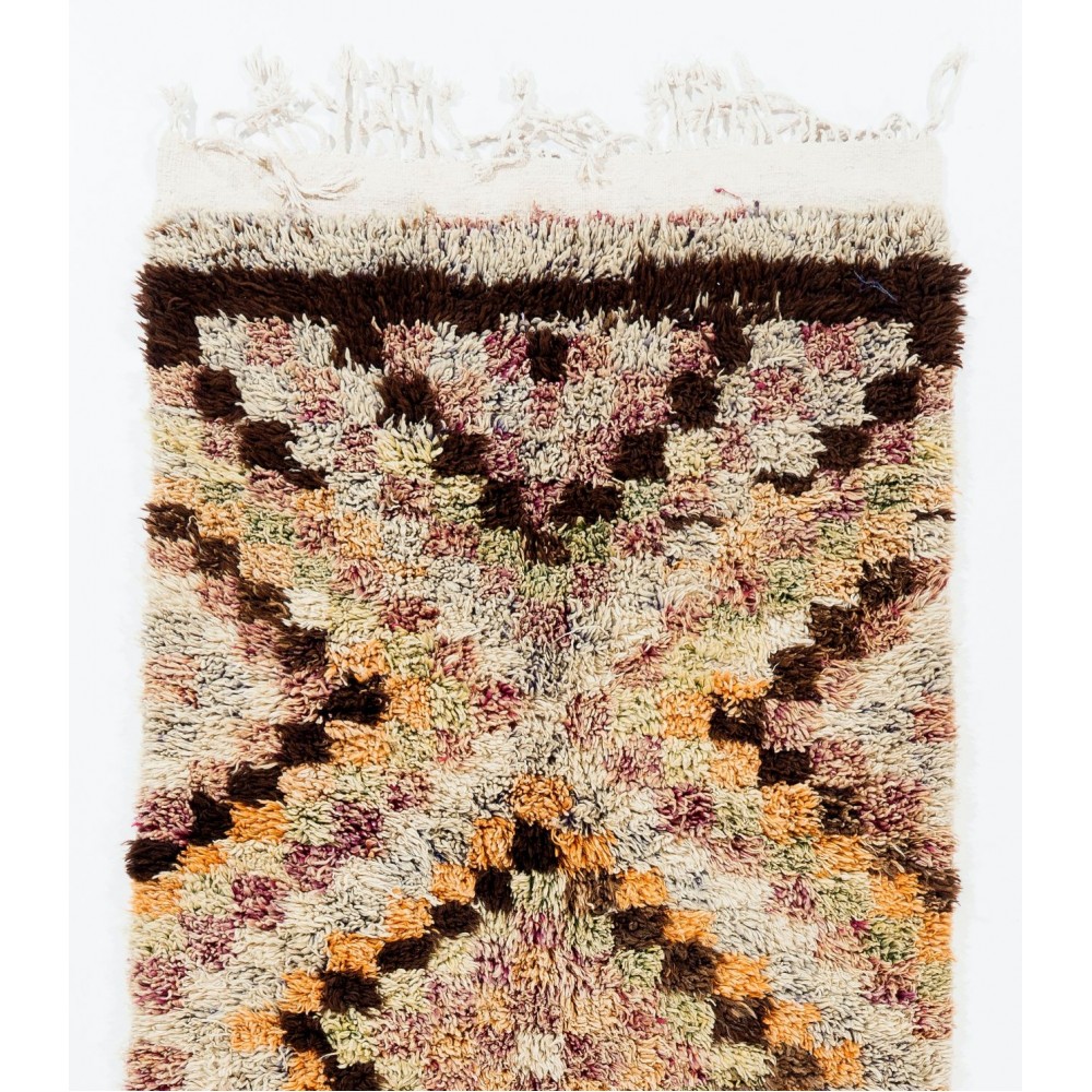 Vintage Checkered Handmade Tulu Runner Rug