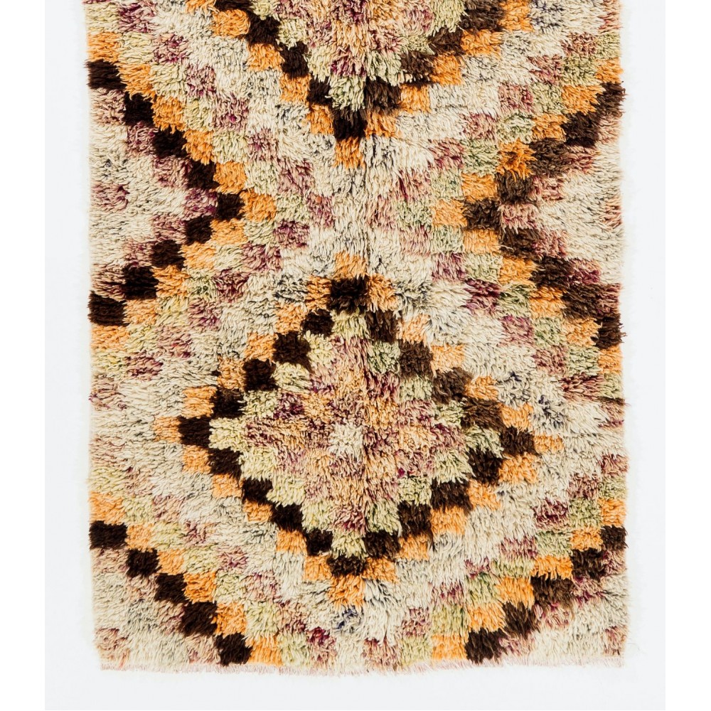 Vintage Checkered Handmade Tulu Runner Rug