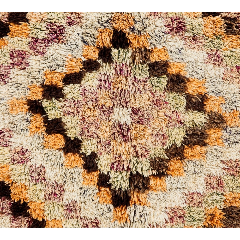 Vintage Checkered Handmade Tulu Runner Rug