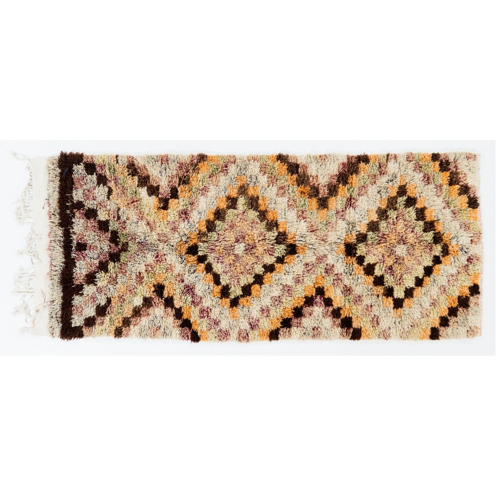 Vintage Checkered Handmade Tulu Runner Rug