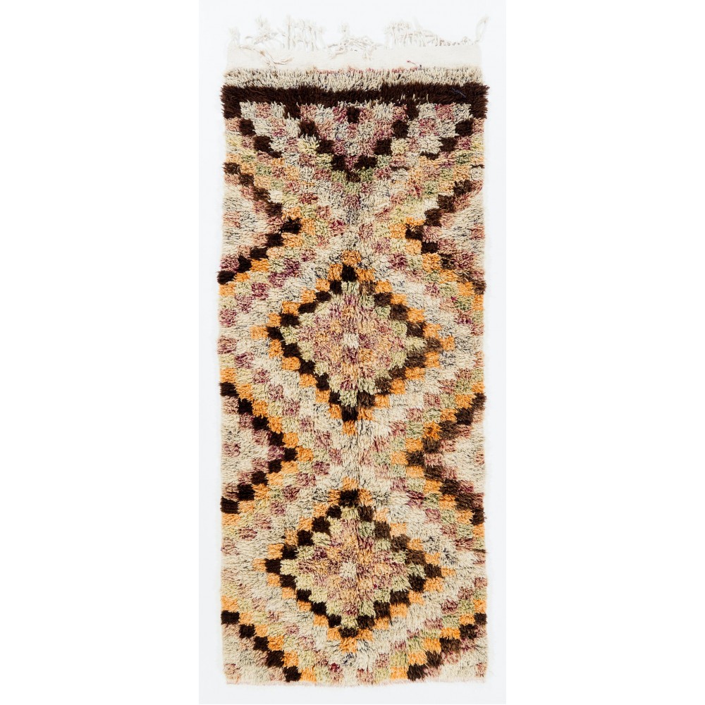 Vintage Checkered Handmade Tulu Runner Rug