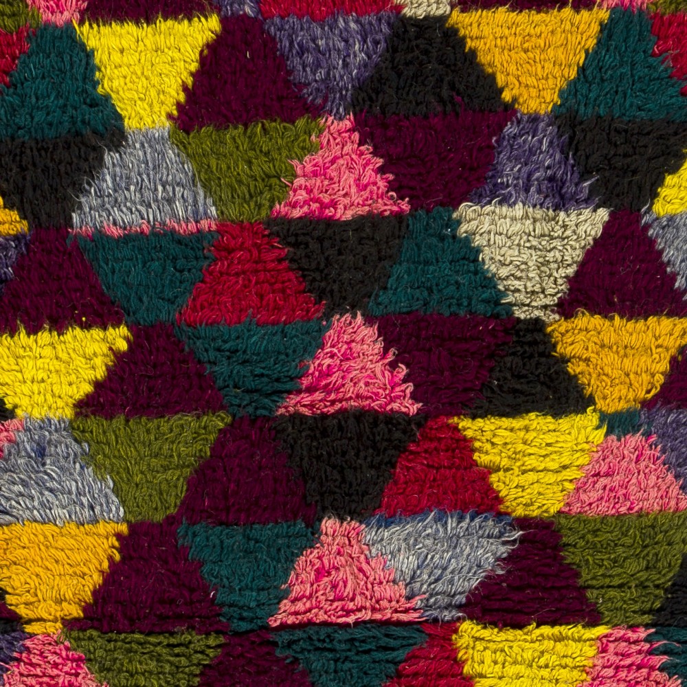 Colorful Vintage Hand-Knotted Turkish Tulu Rug with Geometric Triangle Design, 100% Wool Colorful Vintage Hand-Knotted Turkish Tulu Rug with Geometric Triangle Design, 100% Wool