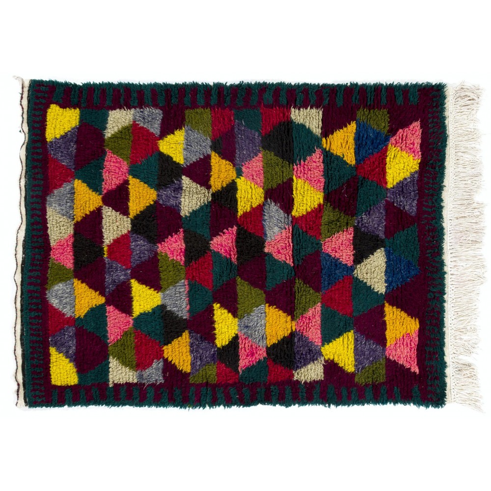 Vibrant Mid-Century Modern Handmade Tulu Rug