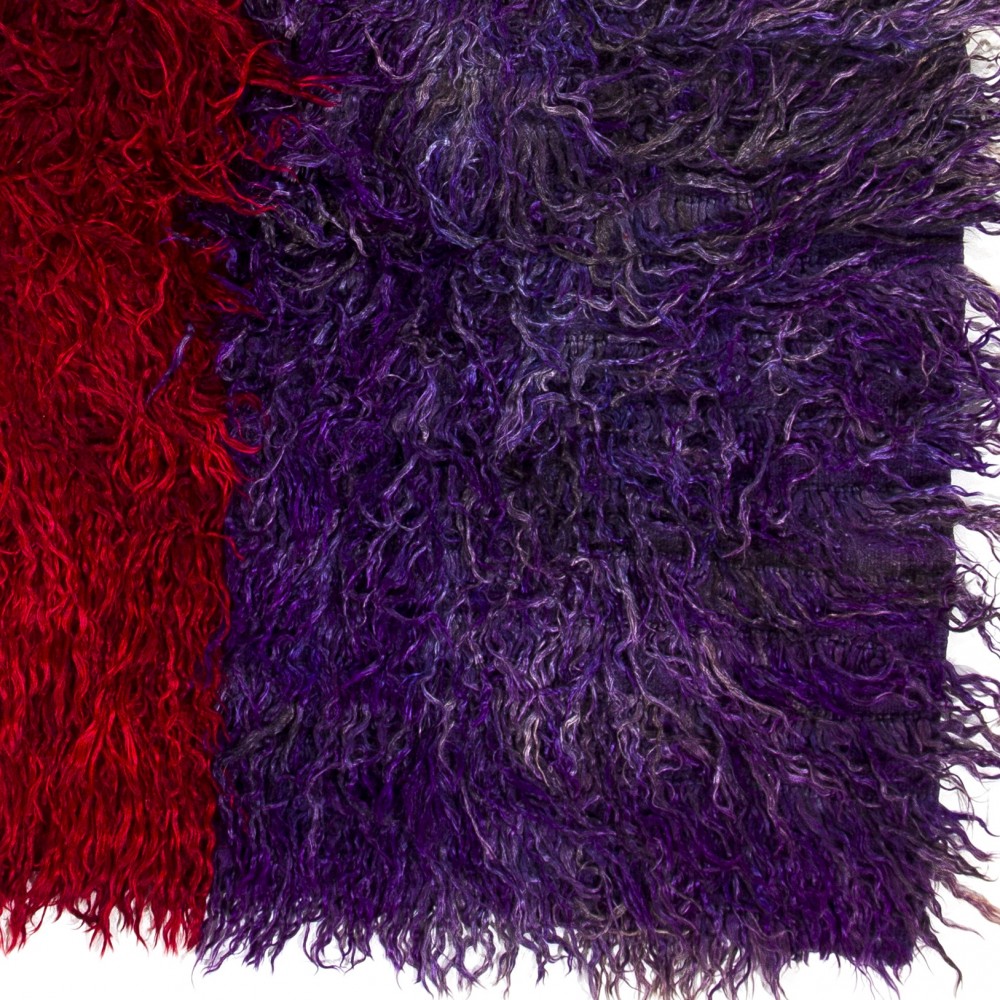 Vintage Hand-Knotted Turkish Tulu Rug in Red and Purple, 100% Mohair Wool Vintage Hand-Knotted Turkish Tulu Rug in Red and Purple, 100% Mohair Wool
