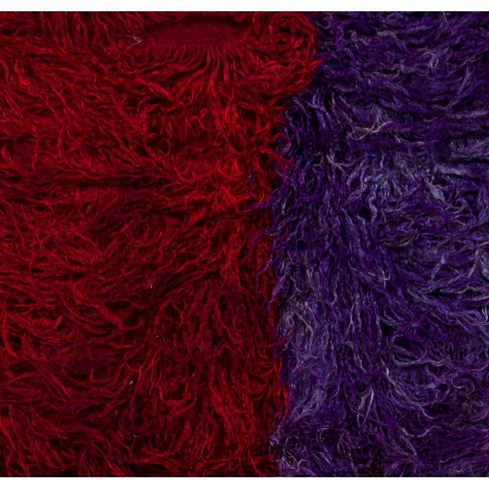 Handmade Vintage Shag Pile Tulu Rug in Red and Violet Blue Color