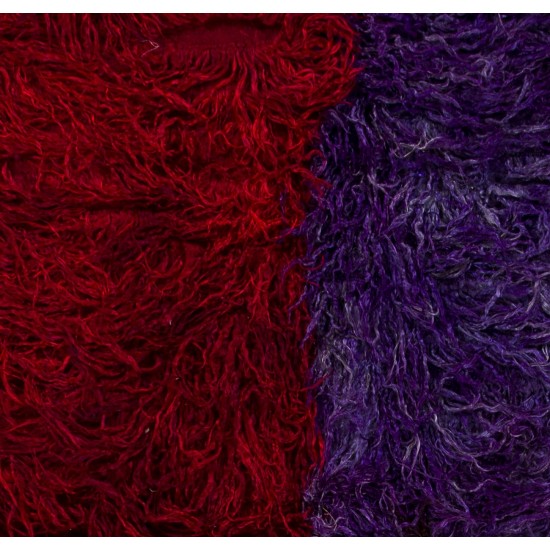 Handmade Vintage Shag Pile Tulu Rug in Red and Violet Blue Color