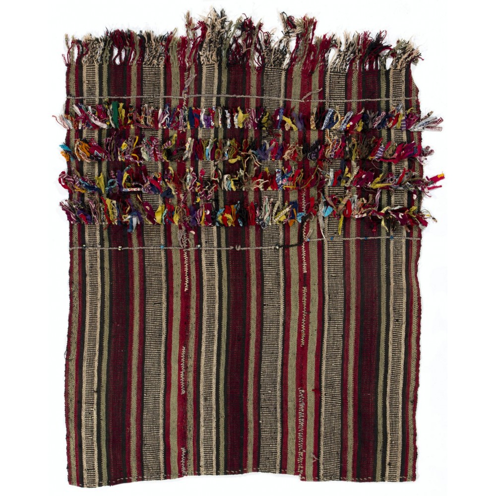 Vintage Tribal Anatolian Kilim with Colorful Poms. Folk Art. Wall Hanging.