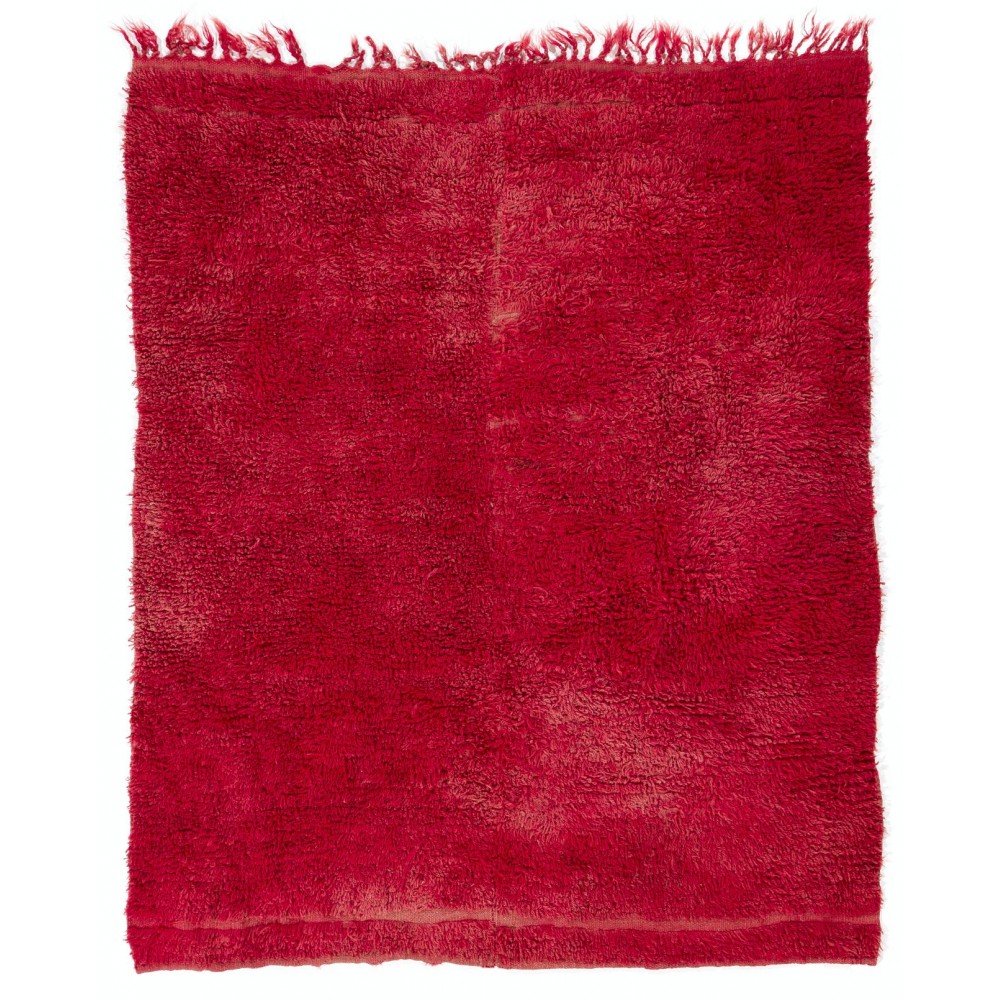 Solid Red Midcentury Handmade "Tulu" Rug