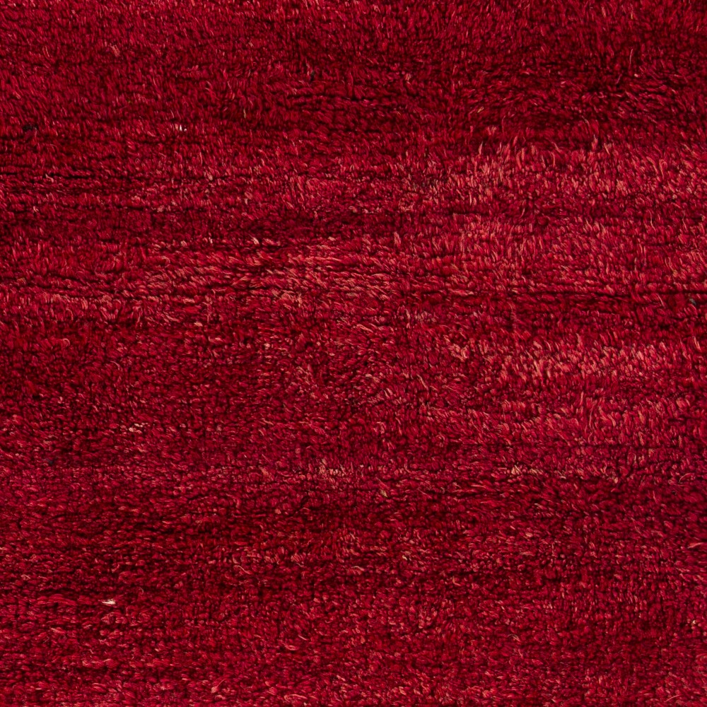 Minimalist Handmade Tulu Rug with Border. Red Color Moroccan Berber Style Carpet. All Wool