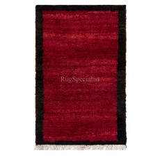 Minimalist Handmade Tulu Rug with Border. Red Color Moroccan Berber Style Carpet. All Wool