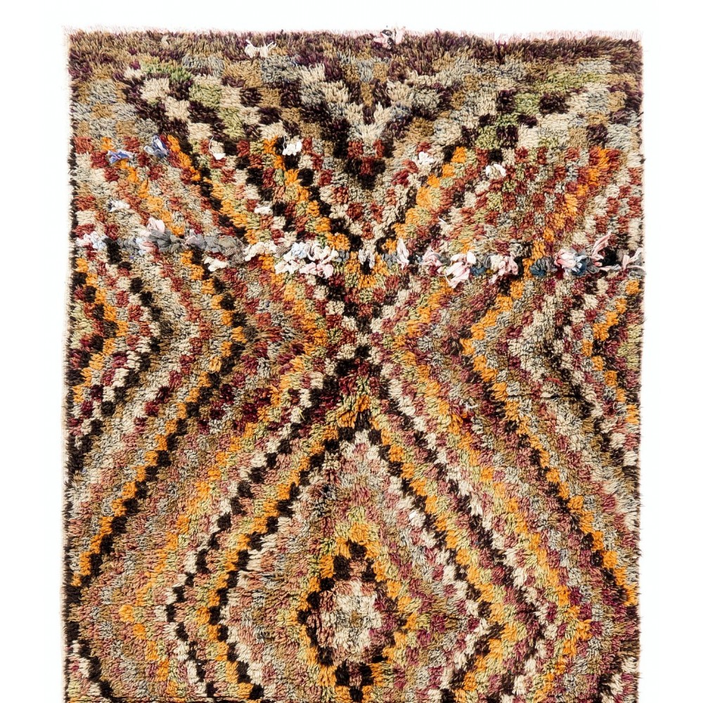 Checkered Mid-Century Handmade Tulu Rug in Earthy Colors