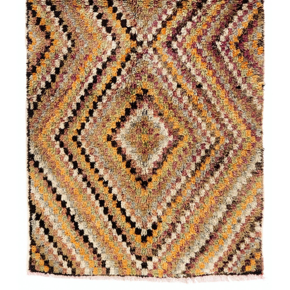 Checkered Mid-Century Handmade Tulu Rug in Earthy Colors