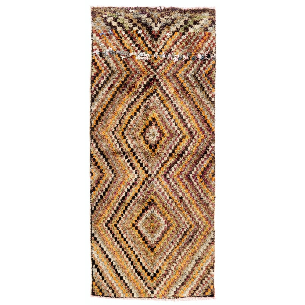 Checkered Mid-Century Handmade Tulu Rug in Earthy Colors