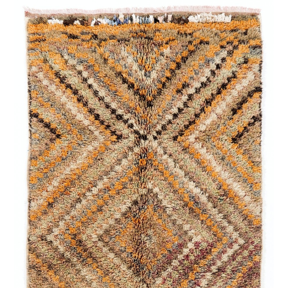 Vintage Checkered Handmade Tulu Rug in Soft Colors, 100% Wool