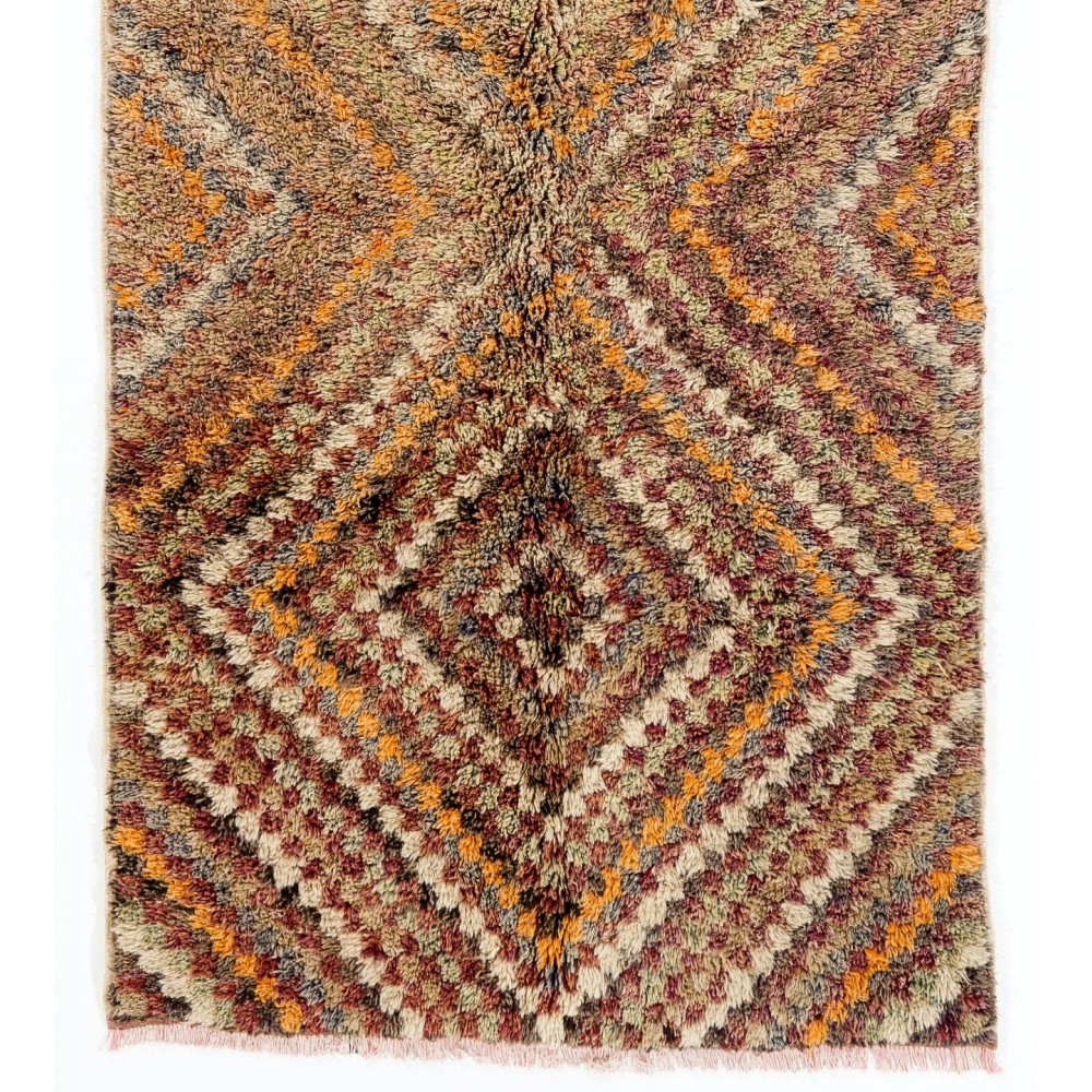 Vintage Checkered Handmade Tulu Rug in Soft Colors, 100% Wool
