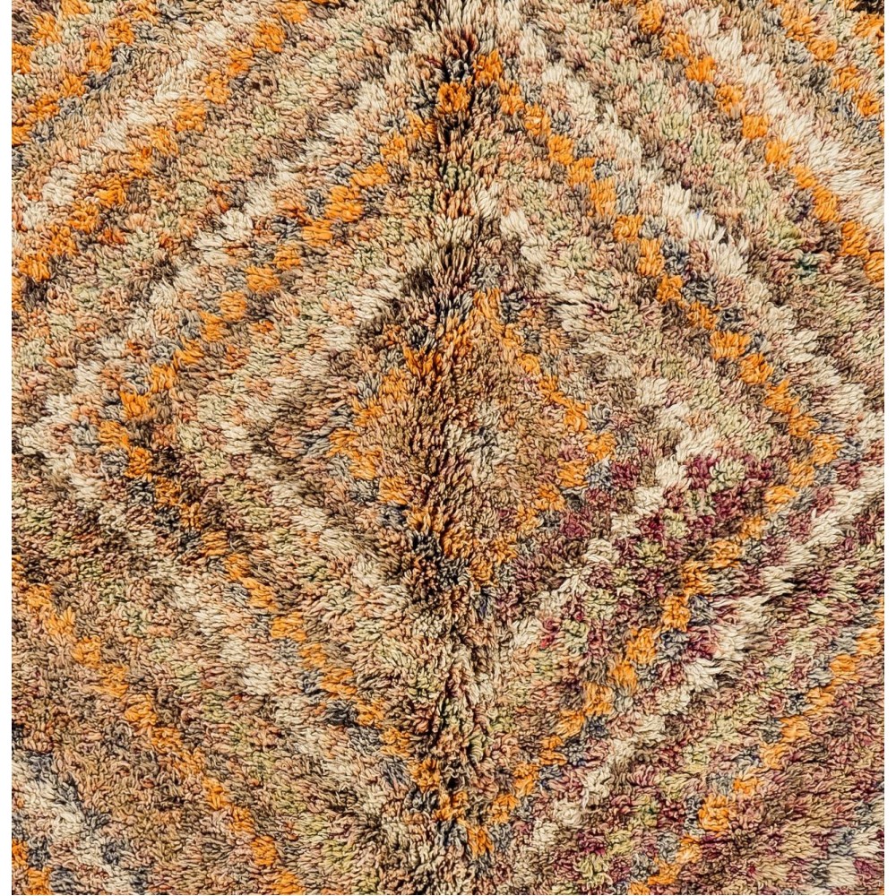 Vintage Checkered Handmade Tulu Rug in Soft Colors, 100% Wool
