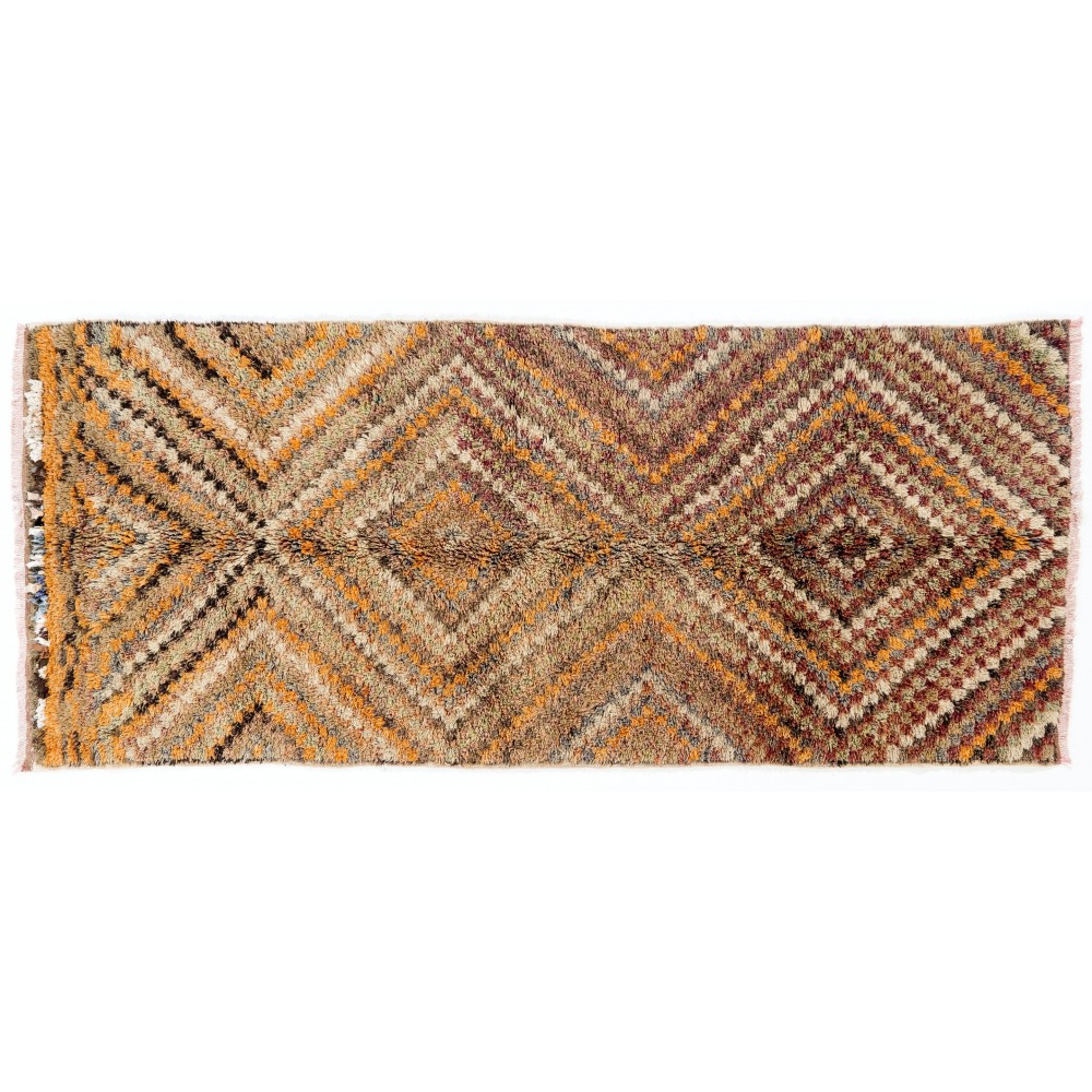 Vintage Checkered Handmade Tulu Rug in Soft Colors, 100% Wool