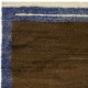 Minimalist Hand-knotted Tulu Rug with Brown Field and Blue Border. 100% Wool