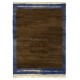 Minimalist Hand-knotted Tulu Rug with Brown Field and Blue Border. 100% Wool