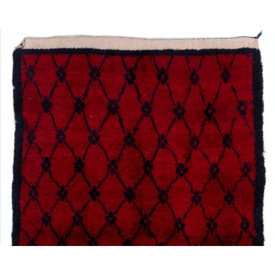 Hand-Knotted Anatolian Tulu Rug in Burgundy Red and Dark Blue