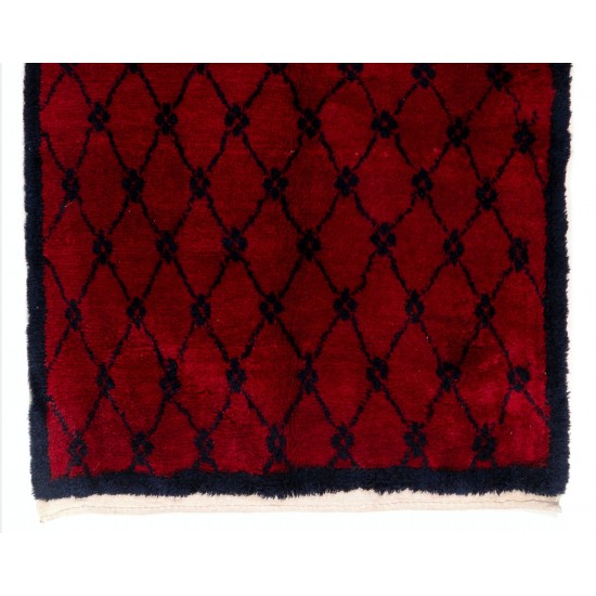 Hand-Knotted Anatolian Tulu Rug in Burgundy Red and Dark Blue