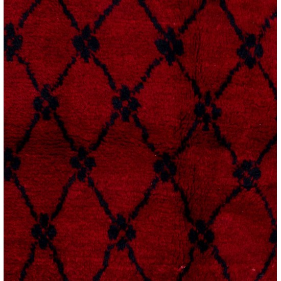 Hand-Knotted Anatolian Tulu Rug in Burgundy Red and Dark Blue