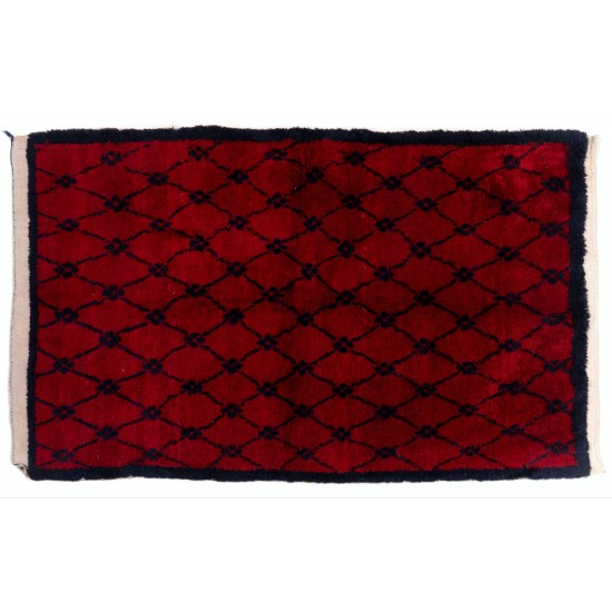 Hand-Knotted Anatolian Tulu Rug in Burgundy Red and Dark Blue