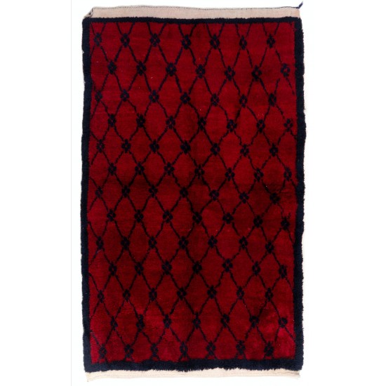 Hand-Knotted Anatolian Tulu Rug in Burgundy Red and Dark Blue