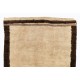 Vintage Hand Knotted Turkish Tulu Rug in Beige with Brown Border, 100% Soft Natural Wool