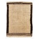 Vintage Hand Knotted Turkish Tulu Rug in Beige with Brown Border, 100% Soft Natural Wool