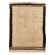 Vintage Hand Knotted Turkish Tulu Rug in Beige with Brown Border, 100% Soft Natural Wool