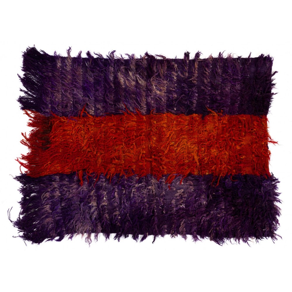 Vintage "Filikli" Tulu Rug Made of Mohair 'Angora Wool', Red and Purple Colors
