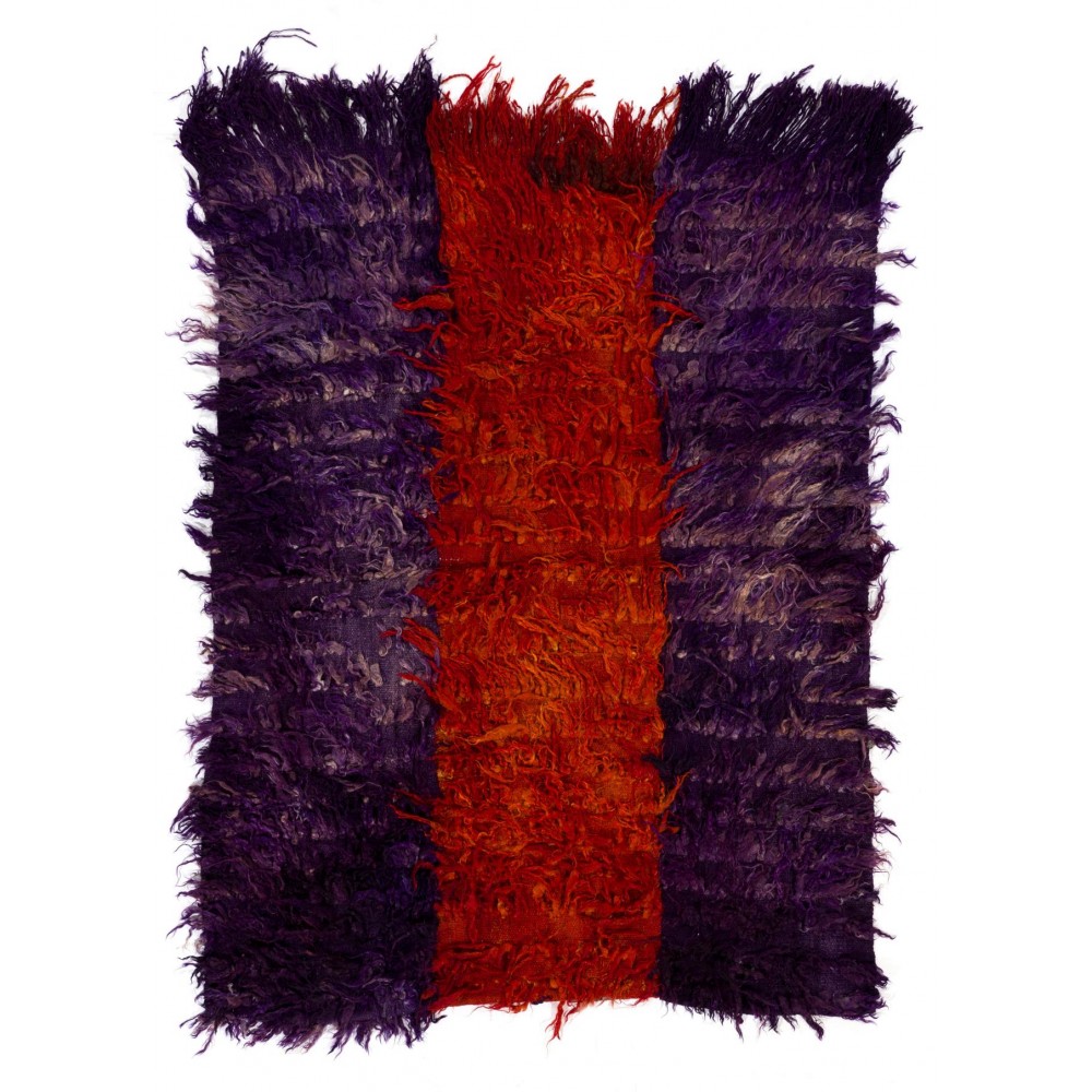 Vintage "Filikli" Tulu Rug Made of Mohair 'Angora Wool', Red and Purple Colors