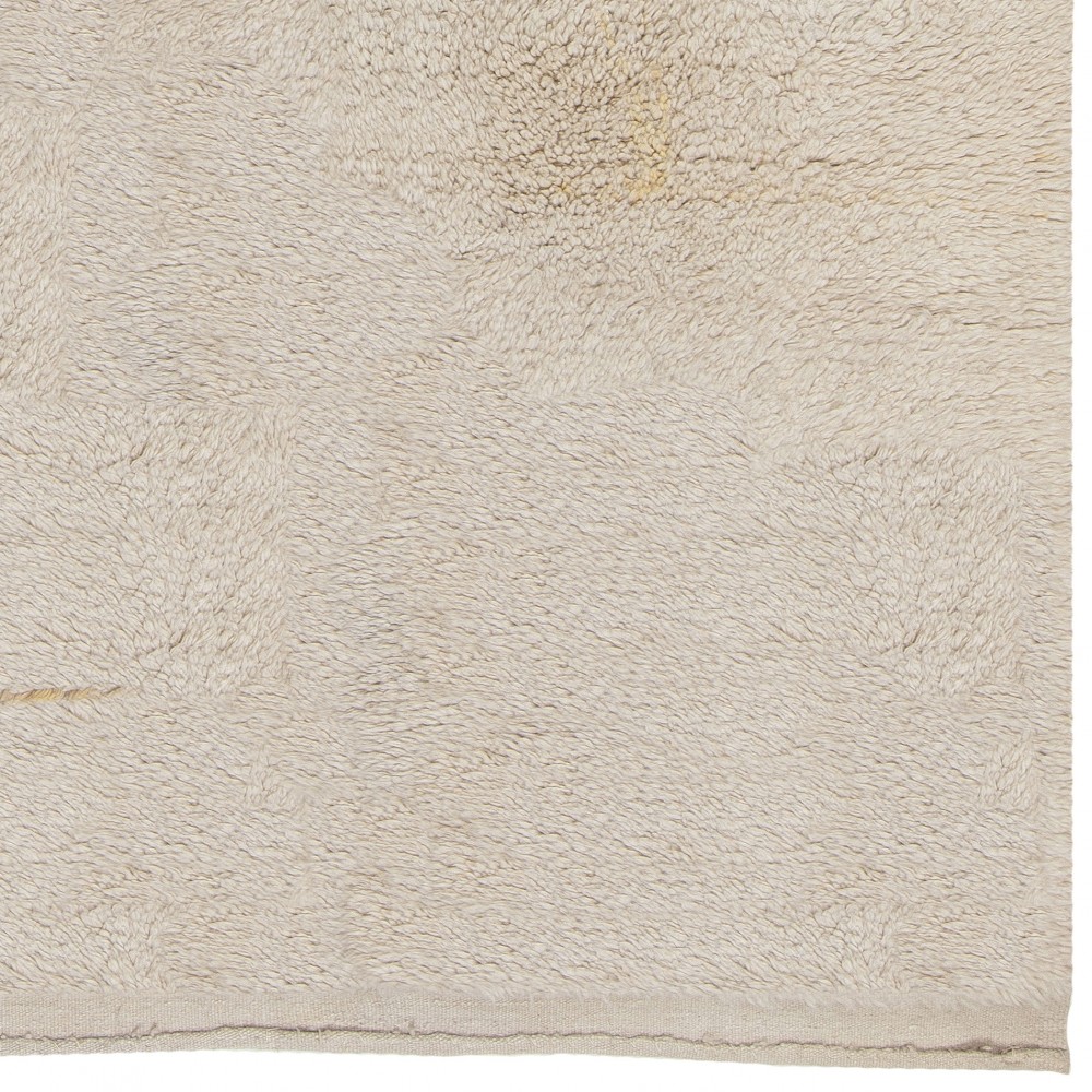 Minimalist Vintage Turkish Tulu Rug Made of Natural Undyed Ivory Wool