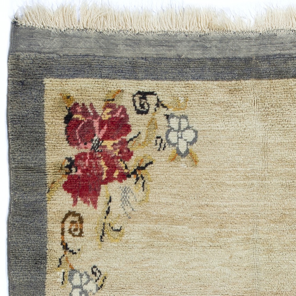 Vintage Hand-Knotted Turkish Tulu Rug with Floral Design in Cream, Gray and Red Vintage Hand-Knotted Turkish Tulu Rug with Floral Design in Cream, Gray and Red